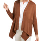 JM Collection Women's Petite Mixed-Ribbed Flyaway Cardigan Brown Size Petite Medium