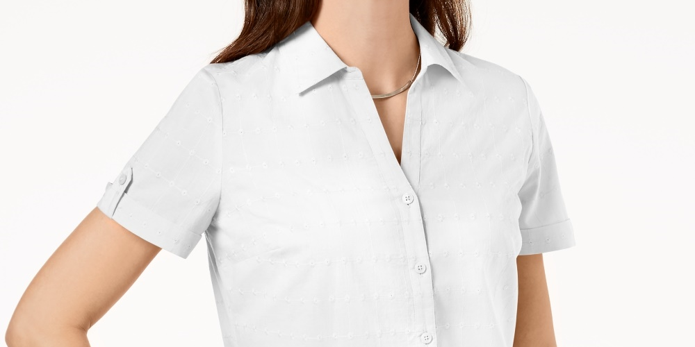 Karen Scott Women's Cotton Eyelet Shirt White Size PM