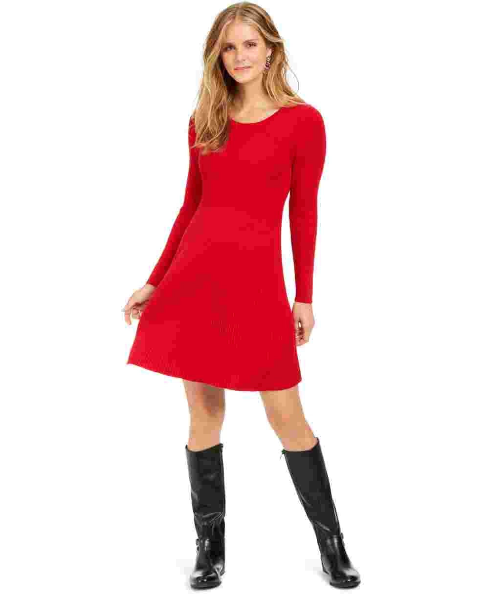 Style & Co Women's Petite Ribbed Sweater Dress Red Size Petite X-Large