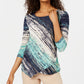 JM Collection Women's Asymmetrical Foil Textured Top Blue Size Petite Small