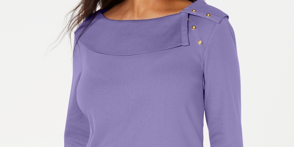 Karen Scott Women's Cotton Shawl-Collar Button Top Purple Size XX-Large