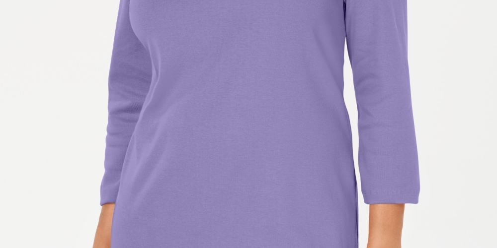 Karen Scott Women's Cotton Shawl-Collar Button Top Purple Size XX-Large
