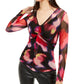 INC International Concepts Women's Printed Twist Front Top Black Size Petite Small