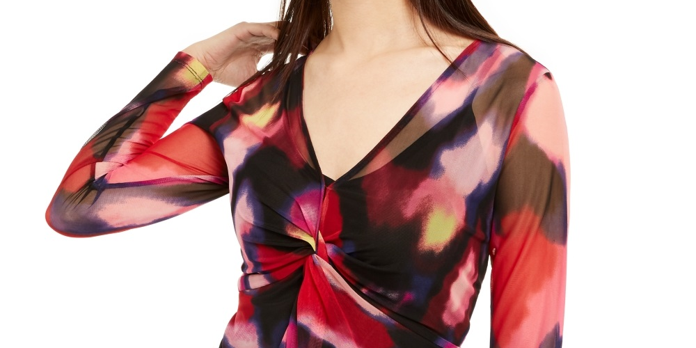 INC International Concepts Women's Printed Twist Front Top Black Size Petite Small