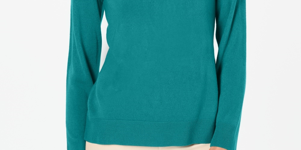 Karen Scott Women's Button Shoulder Sweater Green Size Petite Medium