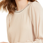 Alfani Women's Textured Stripes Embellished Neck Top Beige Size PM