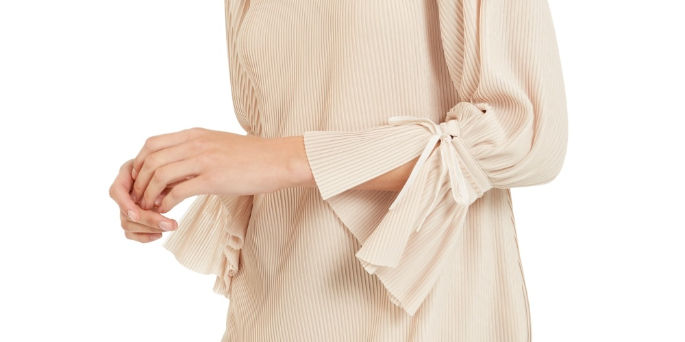 Alfani Women's Textured Stripes Embellished Neck Top Beige Size PM