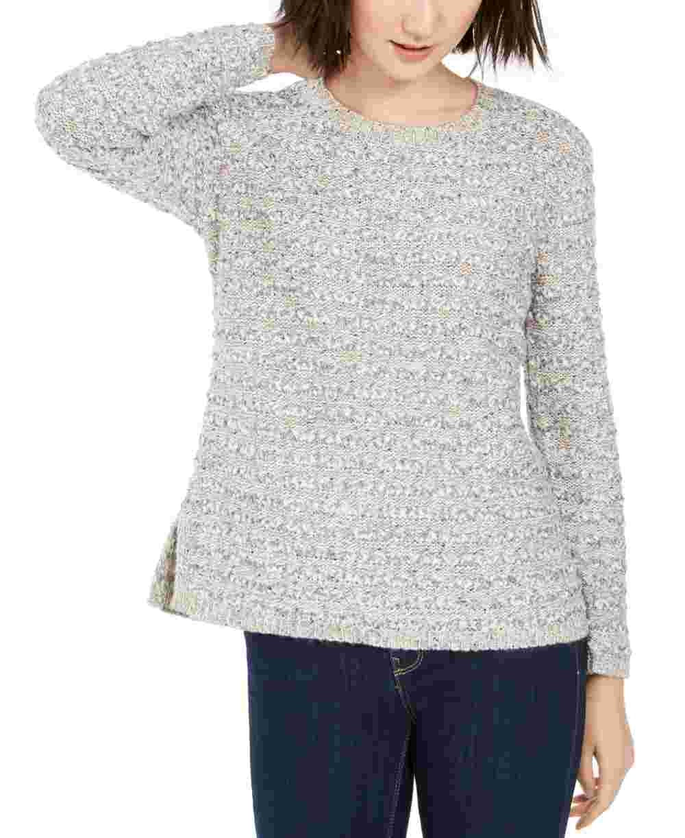 Style & Co Women's Textured Long Sleeve Jewel Neck Sweater Gray Size PL