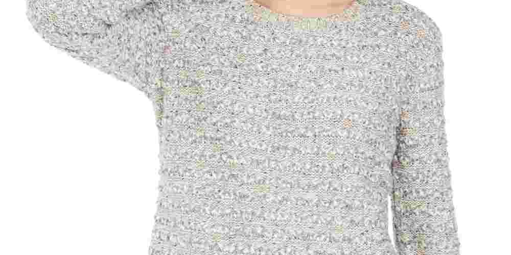 Style & Co Women's Textured Long Sleeve Jewel Neck Sweater Gray Size PL