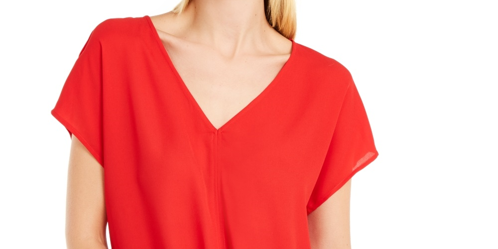 INC International Concepts Women's Petite Tie-Front Top Red Size Petite