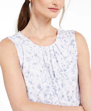Calvin Klein Women's Floral Print Pleat Neck Top White Size X-Small