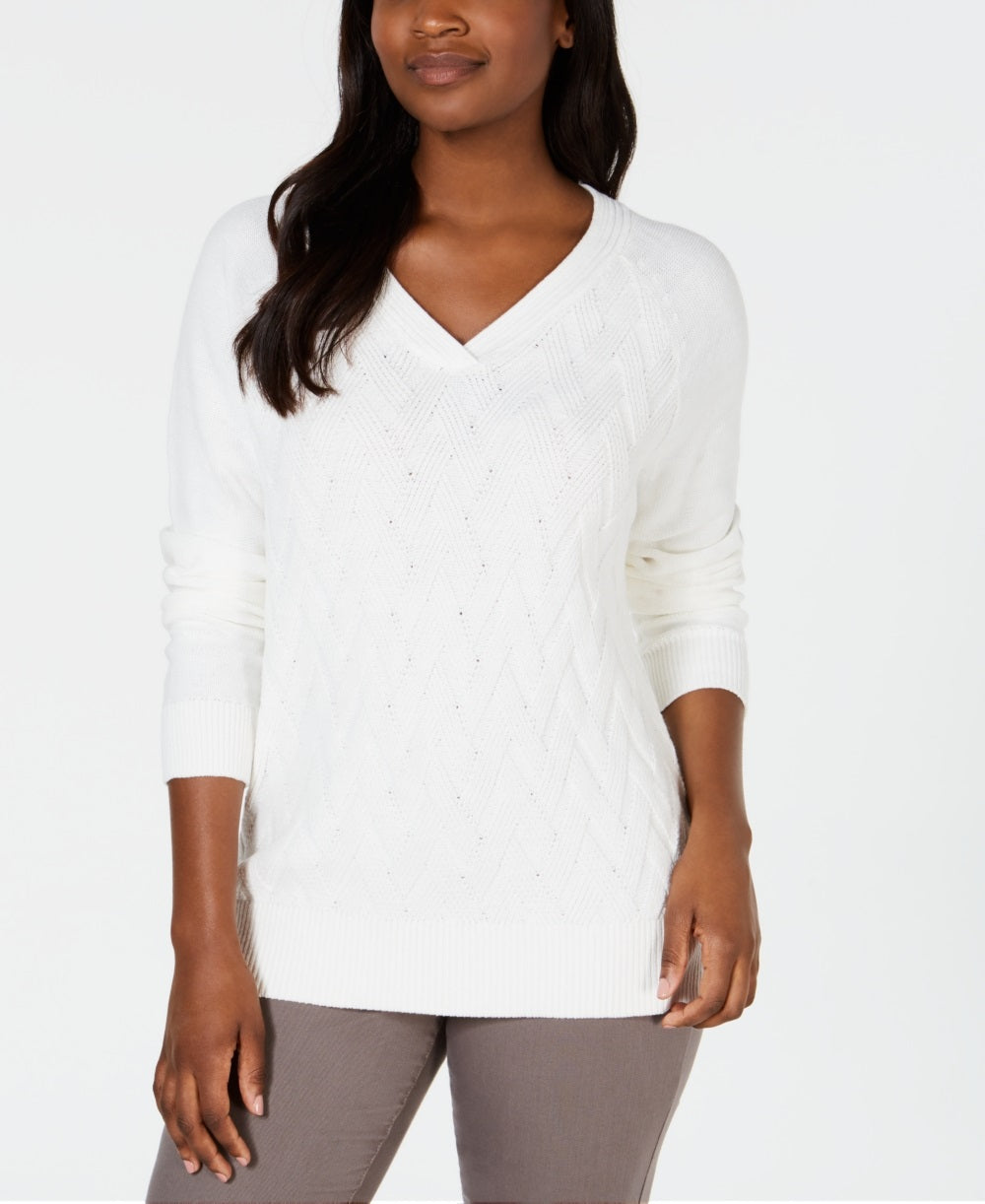 Karen Scott Women's Basket Stitch Sweater White Size Large