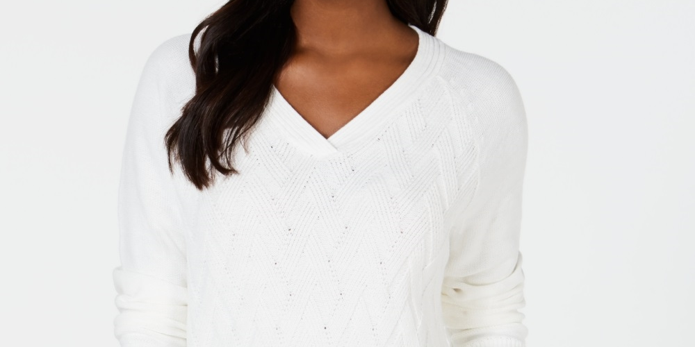 Karen Scott Women's Basket Stitch Sweater White Size Large
