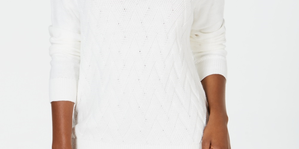 Karen Scott Women's Basket Stitch Sweater White Size Large