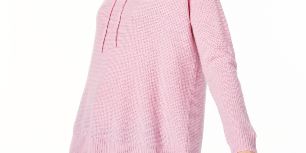 Charter Club Women's Cashmere Thermal Hoodie Sweater PInk Size Petite Small