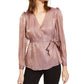 INC International Concepts Women's Metallic Snake Print Wrap Top Pink Size M