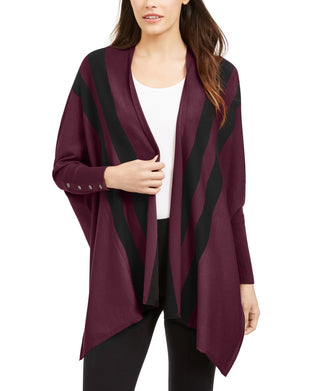 Alfani Women's Striped Open Front Cardigan Purple Size Petite Small