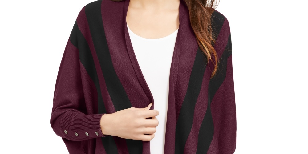 Alfani Women's Striped Open Front Cardigan Purple Size Petite Small