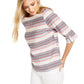 Charter Club Women's Striped Boat-Neck Linen-Blend Top Blue Size Small