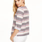 Charter Club Women's Striped Boat-Neck Linen-Blend Top Blue Size Small