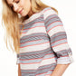 Charter Club Women's Striped Boat-Neck Linen-Blend Top Blue Size Small
