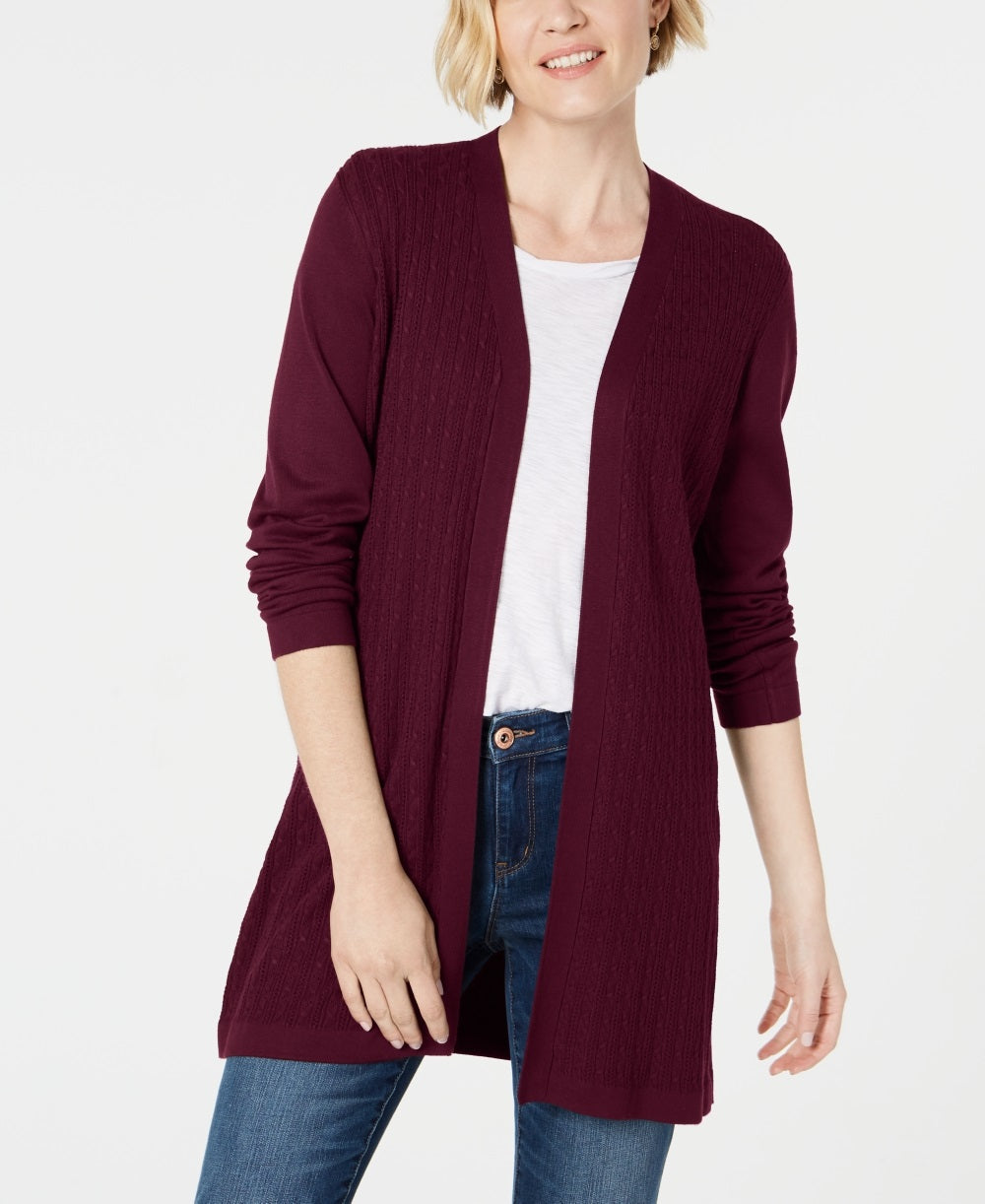 Karen Scott Women's Open Front Cardigan Wine Size X-Small