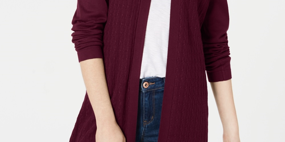 Karen Scott Women's Open Front Cardigan Wine Size X-Small