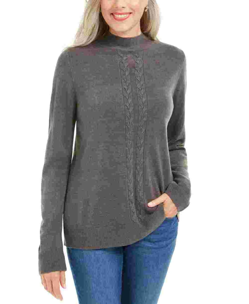Karen Scott Women's Gray Patterned Long Sleeve Crew Neck Blouse Sweater Charcoal PS