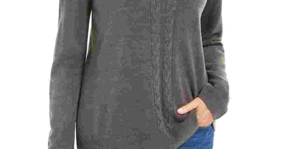 Karen Scott Women's Gray Patterned Long Sleeve Crew Neck Blouse Sweater Charcoal PS