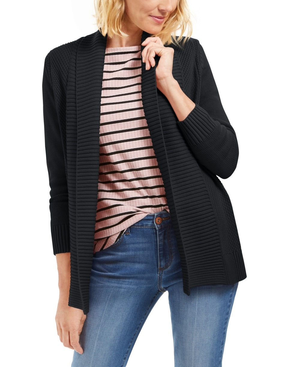 Charter Club Women's Shawl Collar Mixed Stitch Sweater Black Size Petite Small