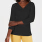 Karen Scott Women's Petite Eyelet V-Neck Cotton Top Black PS
