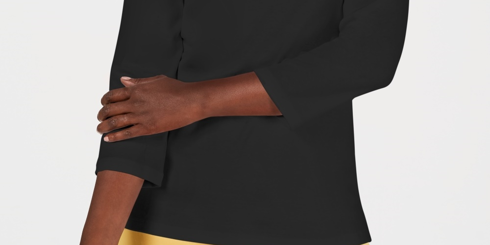 Karen Scott Women's Petite Eyelet V-Neck Cotton Top Black PS