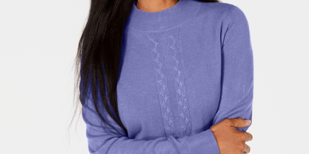 Karen Scott Women's Cable Knit Crewneck Sweater Purple Size Petite Medium