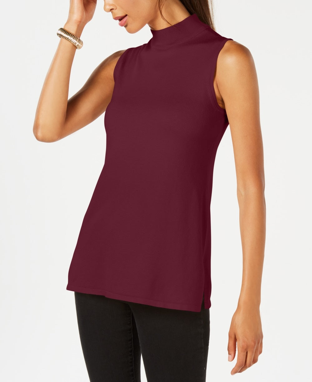 JM Collection Women's Petite Sleeveless Mock Neck Sweater Red PS