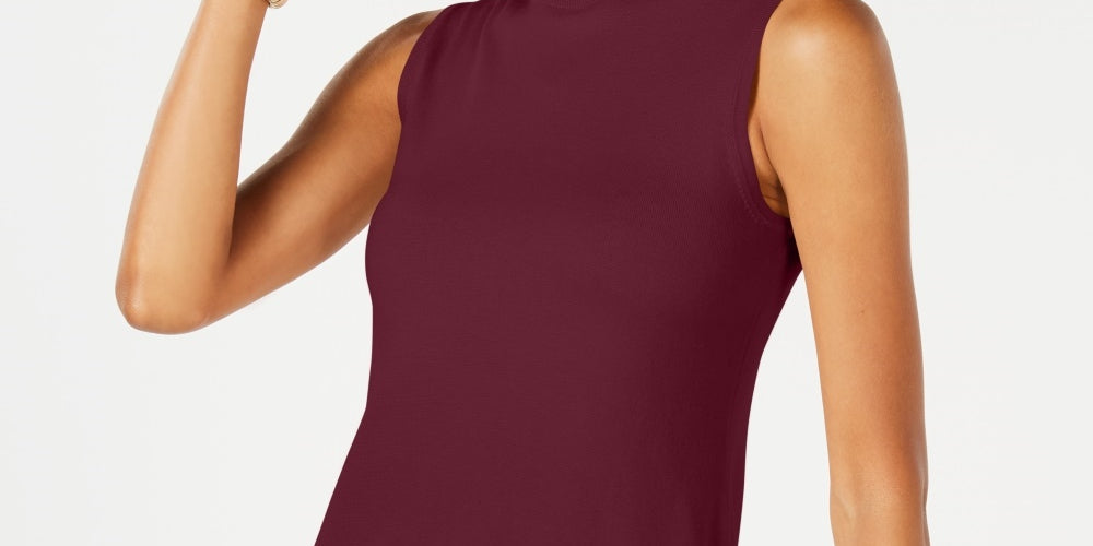 JM Collection Women's Petite Sleeveless Mock Neck Sweater Red PS