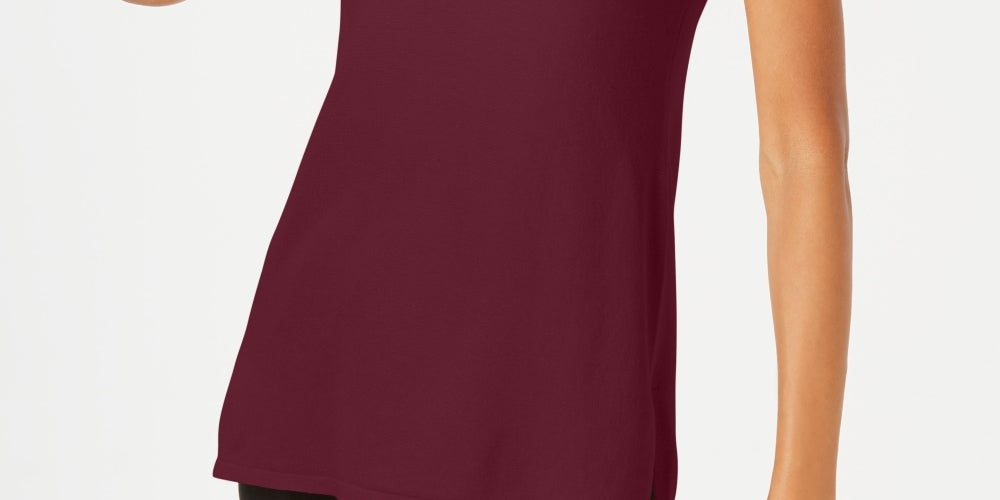 JM Collection Women's Petite Sleeveless Mock Neck Sweater Red PS