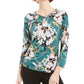 JM Collection Women's Petite Printed Chain-Neck Top Green Size Small