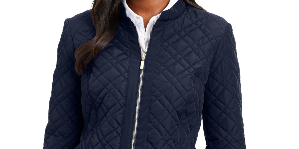 Charter Club Women's Quilted Mandarin Collar Jacket Blue Size X-Small