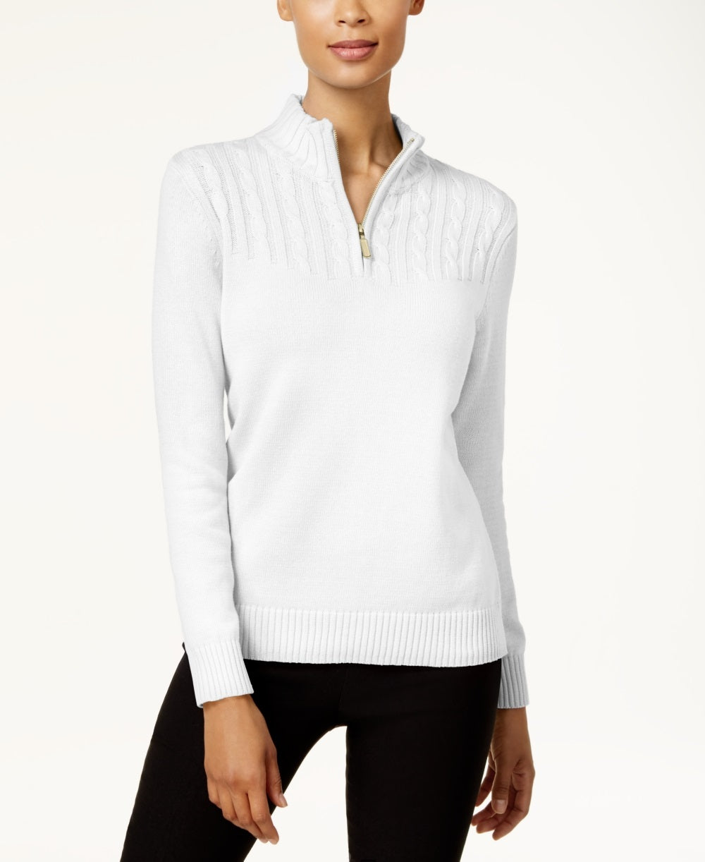 Karen Scott Women's Cotton Half Zip Sweater White Size PSM