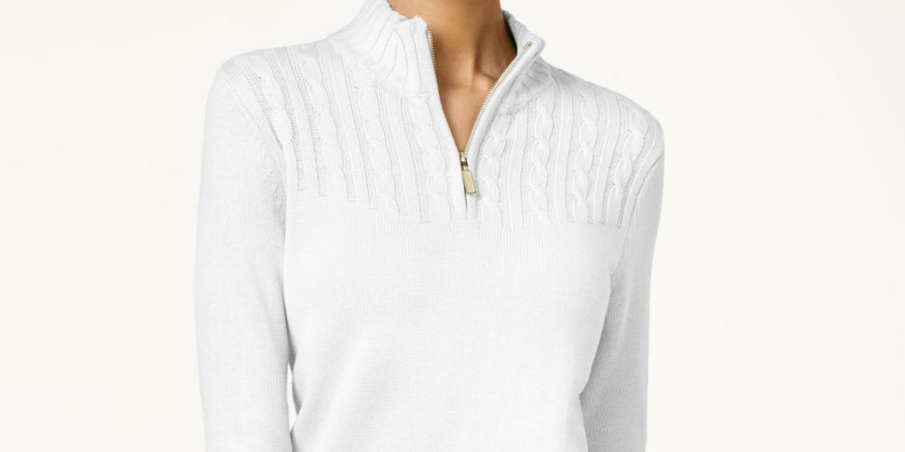 Karen Scott Women's Cotton Half Zip Sweater White Size PSM