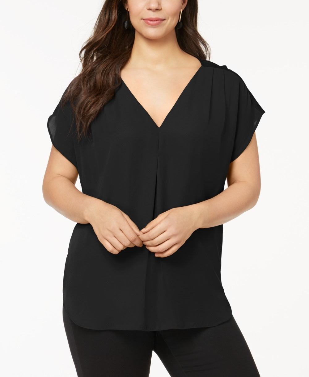 INC International Concepts Women's Plus Mixed Media Dolman Sleeve Top Black Size 1X