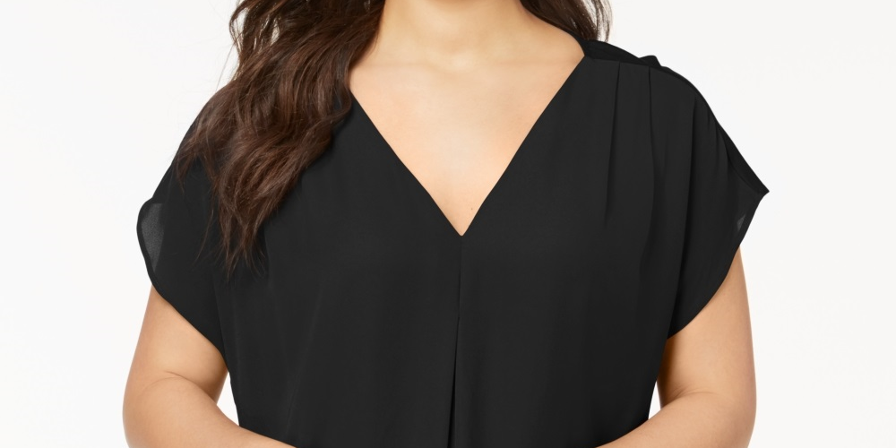 INC International Concepts Women's Plus Mixed Media Dolman Sleeve Top Black Size 1X