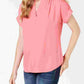 Charter Club Women's Split Neck Short Sleeve Top Pink Size PL