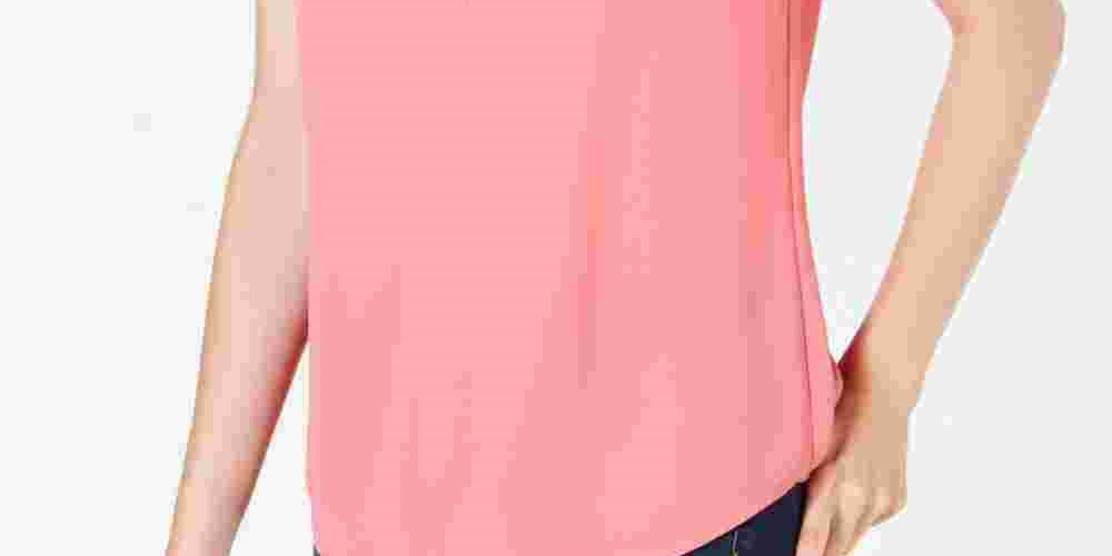 Charter Club Women's Split Neck Short Sleeve Top Pink Size PL