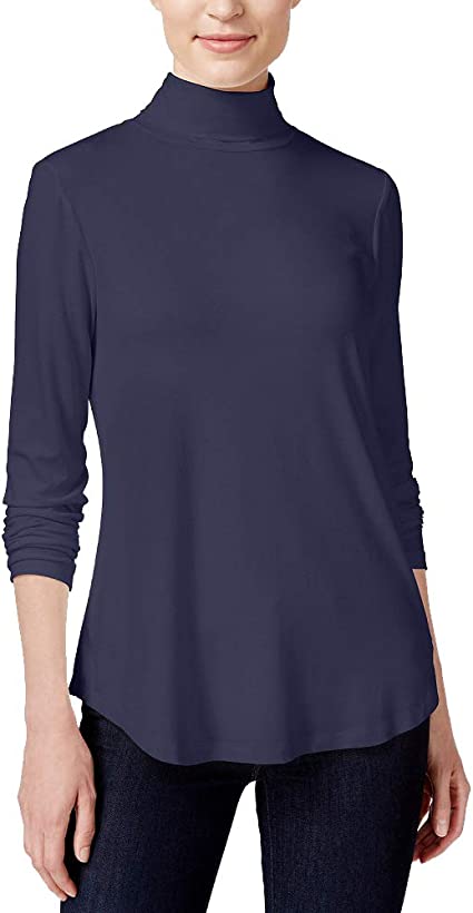 JM Collection Women's Solid Long Sleeve Turtle Neck Top Blue Size Petite Medium