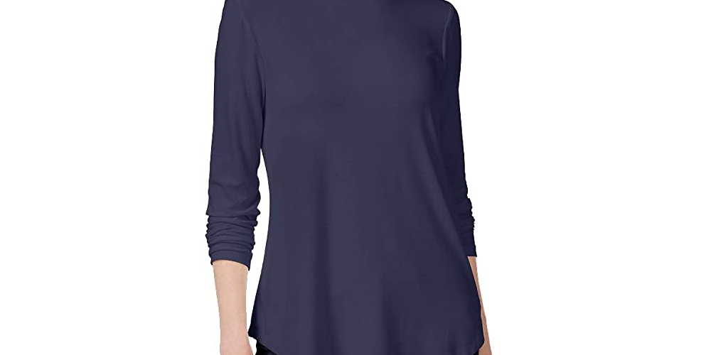 JM Collection Women's Solid Long Sleeve Turtle Neck Top Blue Size Petite Medium