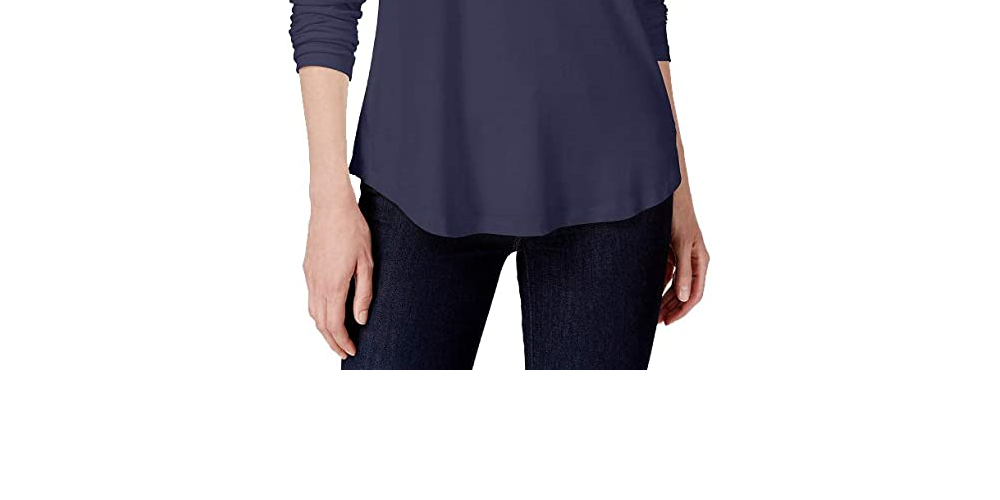 JM Collection Women's Solid Long Sleeve Turtle Neck Top Blue Size Petite Medium