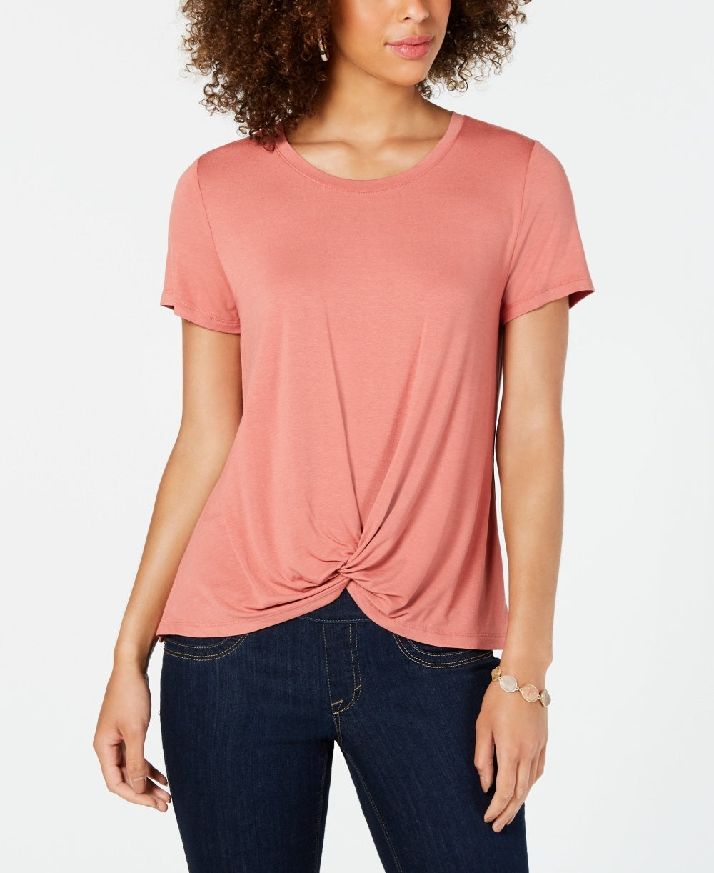 Style & Co Women's Twist Hem Scoop Neck Top Orange Size -PXL