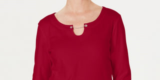 Karen Scott Women's Three Quarter Sleeve Top Red Size Medium