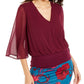 Thalia Sodi Women's Sheer Sleeve Embellished Top Purple Size L